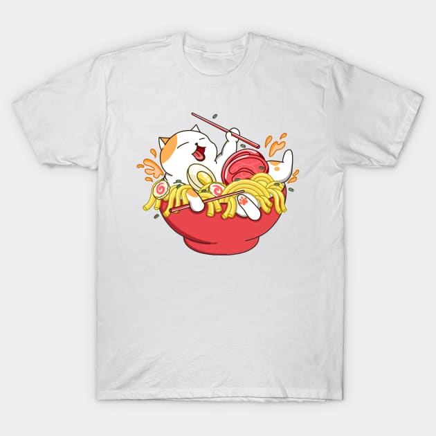 Happy Cat Ramen Noodles T-Shirt by Kimprut